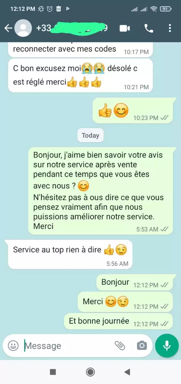 Avis client Planet IPTV — témoignage WhatsApp