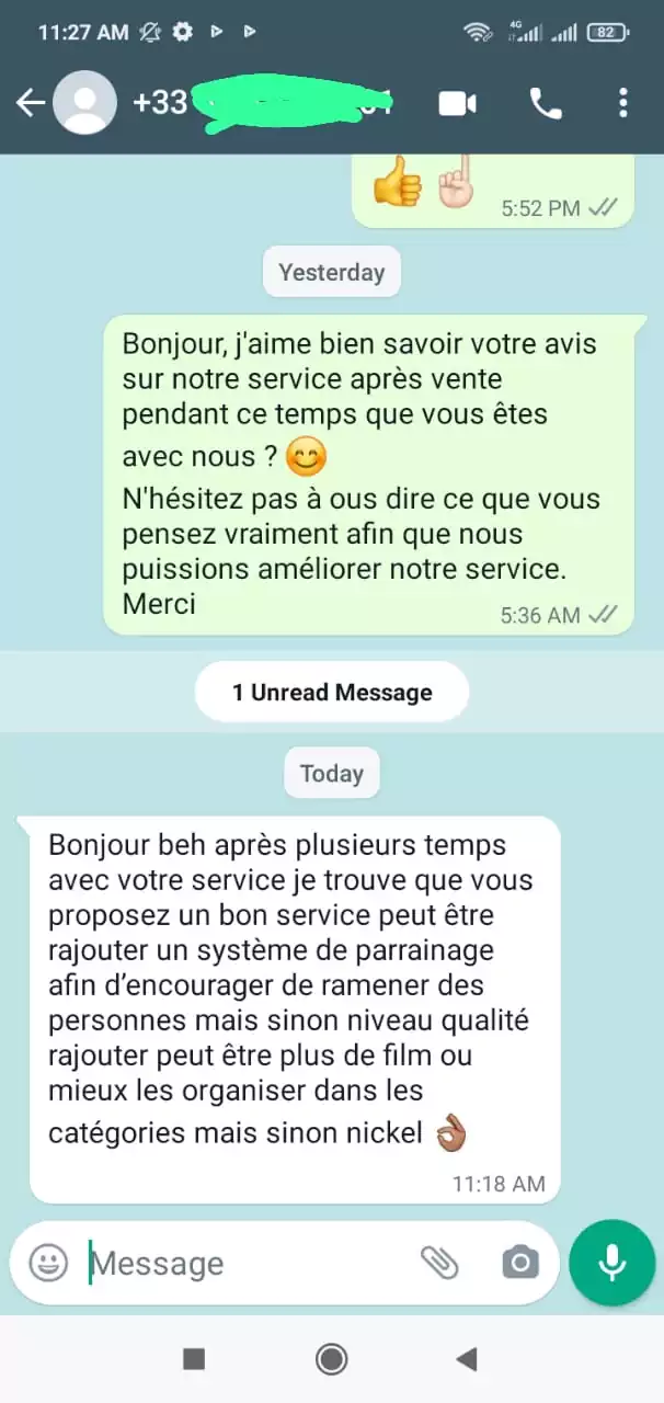 Avis client Planet IPTV — témoignage WhatsApp